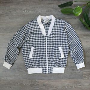 Plaid blue and white vintage bomber jacket